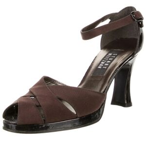 VTG Y2K Stuart Weitzman Brown Printed D'Orsay Peep Toe Pumps, Sz 7.5-8